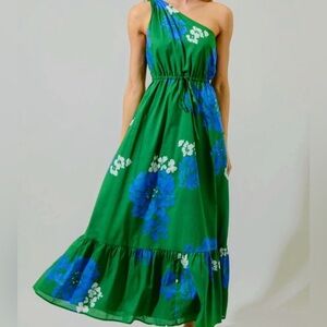 Sugarlips One-Shoulder Green and Blue Dress Size M NWT